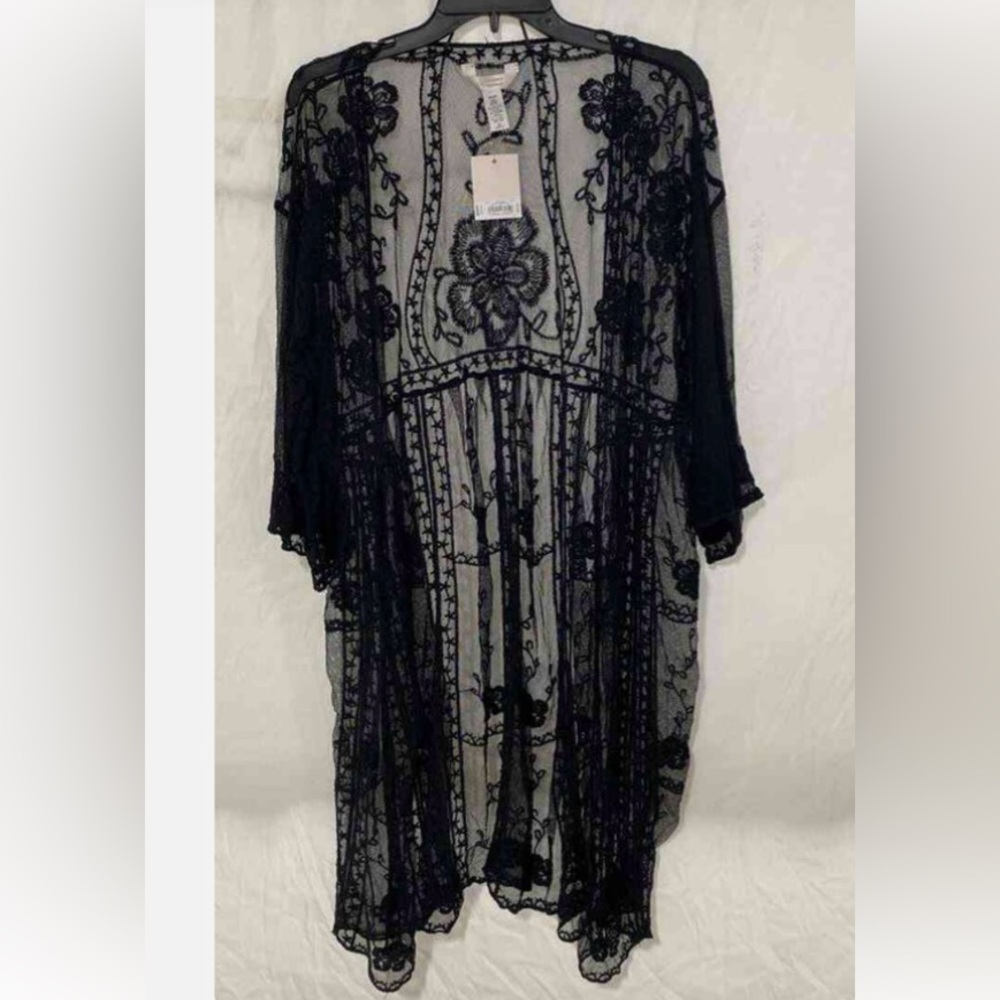 LC Lauren Conrad Black Floral Sheer Lace Cardigan NWT